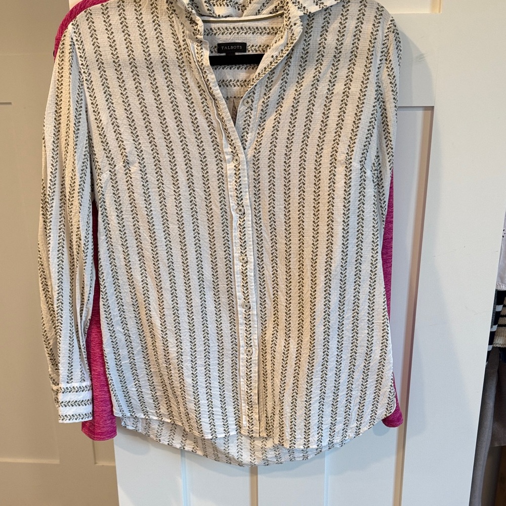 Talbots Black and White Striped Button-Down Shirt